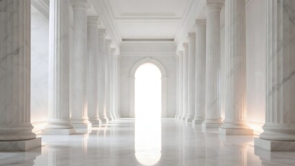 Naklejka premium Long white marble corridor with columns