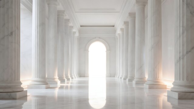 Long white marble corridor with columns
