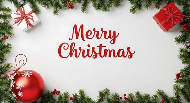 Festive christmas border with gifts and ornaments for holiday greetings