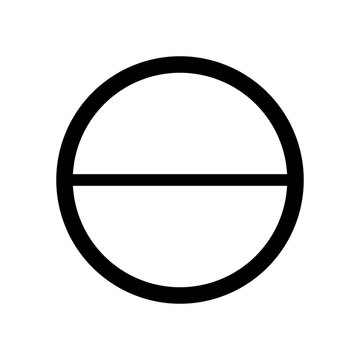 Alchemical symbol for salt circle bisected by horizontal line, minimalist black on white vector-style occult illustration. 