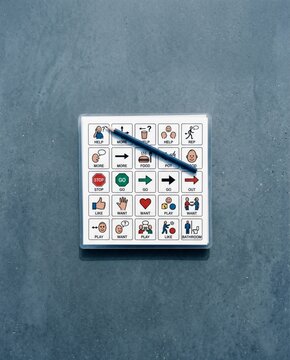 AAC communication board with pictograms and pen