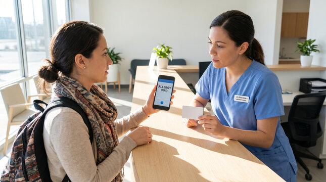 Urgent care check in with voice translation for allergy information