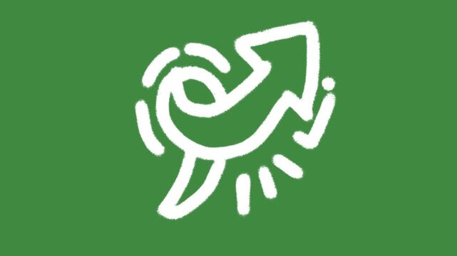 Growth upward spiral arrow hand-drawn cartoon graphic with chalk outline business recovery icon isolated on green screen background for sustainable development and circular economy line art.