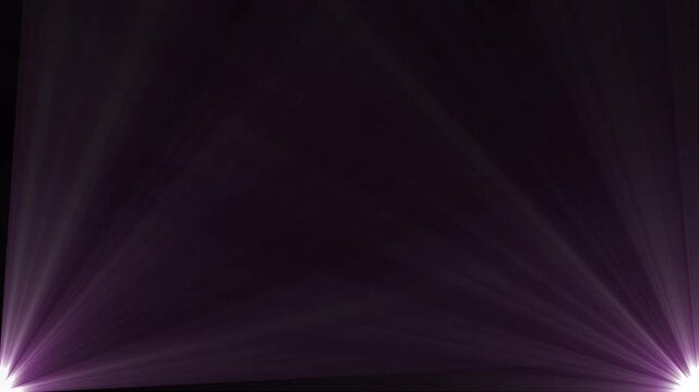 Purple neon spotlight beams moving across a dark black background creating a dramatic stage lighting laser ray effect for party concerts events club or theater show background loop animation.