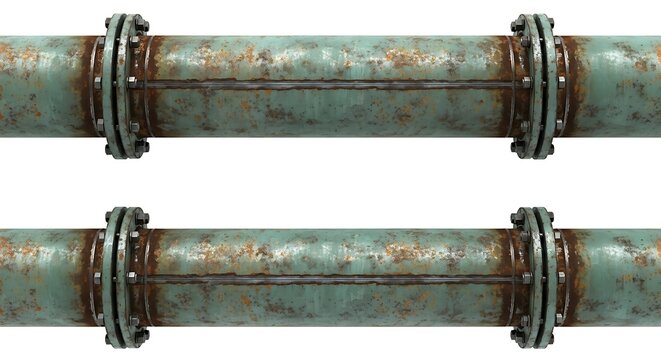 Rusty industrial pipes with flanges and bolts