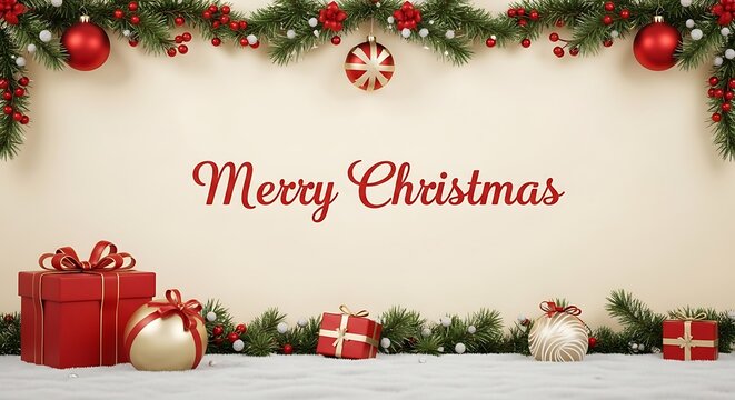 Festive christmas background with gifts and garland holiday season greetings