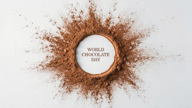 World Chocolate Day celebration with cocoa powder explosion on white background