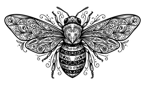 Ornamental Bee Zentangle Art Illustration Decorative Insect Design