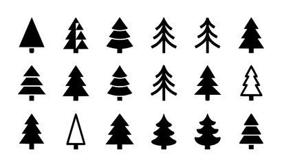 Obraz premium Pine Tree Silhouette Collection Vector Icons Forest Nature Pack