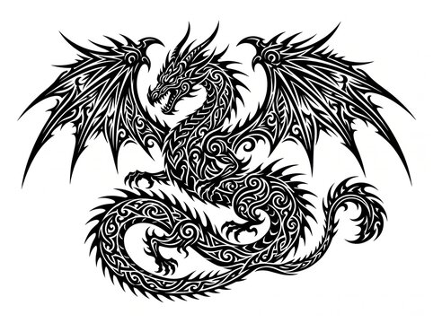 Intricate black ornamental dragon silhouette with ornate detailed patterns