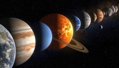 Fototapeta premium Solar System Planets Lined Up in Space