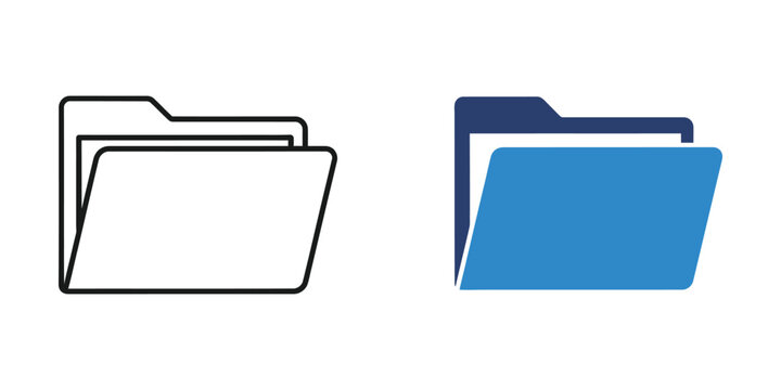 Open blue folder icon with outline beside it on white background for data organization