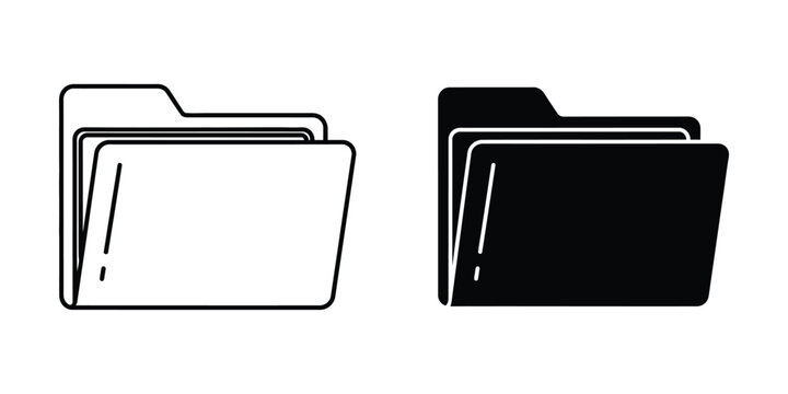 Open and closed file folders in outline and solid black on white
