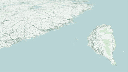 Naklejka premium Modern minimalist vector map of the Taiwan Strait. High-quality scalable illustration of Taiwan Strait maritime layout, Fujian and Taiwan coastal grids and East Asian naval transit networks for poster