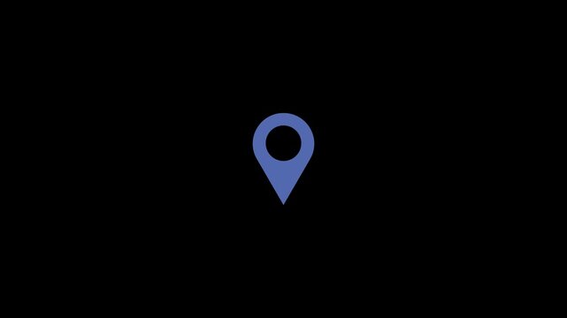 blue map pointer icon black background,