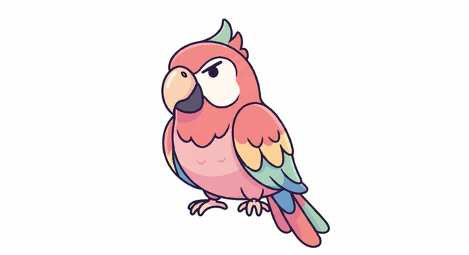 Cute Cartoon Pink Parrot Illustration.