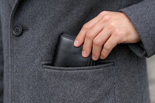 A person holding a wallet in their pocket, casual everyday scene