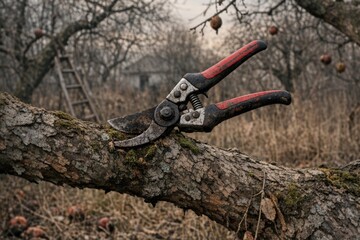 Obraz premium A pair of pliers resting on a tree branch, great for illustration or design