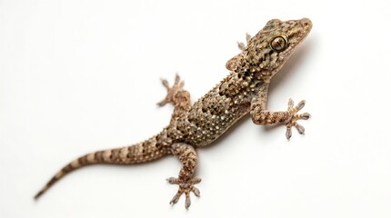 Naklejka premium A detailed top view of a small brown gecko isolated on a white background.