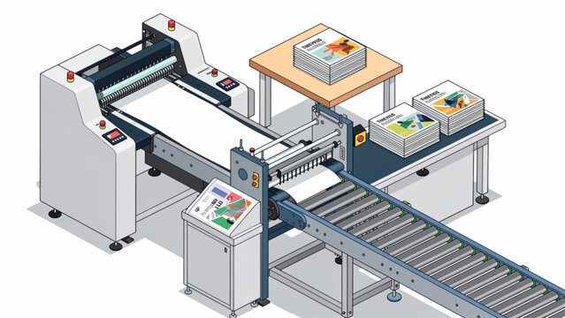 Automated printing machine with conveyor belt in a modern factory setting