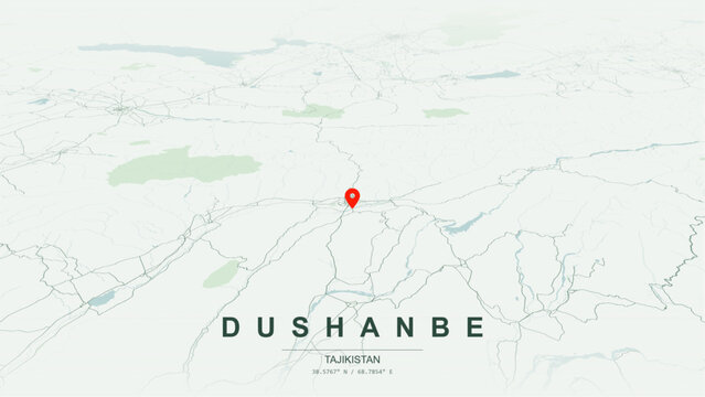 Modern minimalist vector map of Dushanbe, Tajikistan. High-quality scalable illustration of Dushanbe city grid, Varzob and Kofarnihon river networks, National Library park axis for posters design.