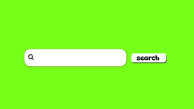 A white search bar and search button on a bright green screen, ready for text input.