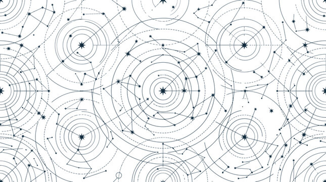 Seamless pattern with constellations and celestial circles