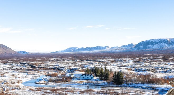 A beautiful view on Thingvellir National Park near Reykjav&iacute;k in Winter. 