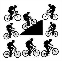 Obraz premium Cycling Silhouettes in Motion on White Background