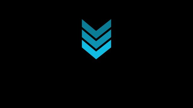 Up to down -directional arrow loop animation. Arrow sign animated on black background. Abstract glowing down arrow icon animation. 4K Video