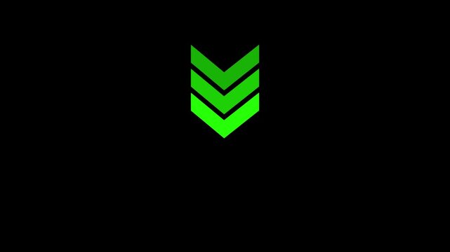 Up to down -directional arrow loop animation. Arrow sign animated on black background. Abstract glowing down arrow icon animation. 4K Video