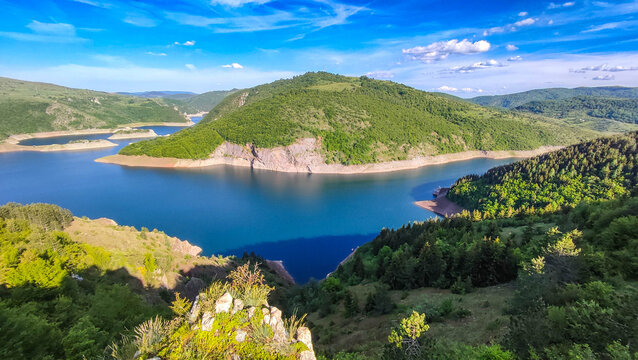 Special nature reserve "Uvac Canyon", Serbia. The beautiful meanders of lake Uvac and the special nature reserve under the protection of the State of Serbia and the habitat of the griffon valture.