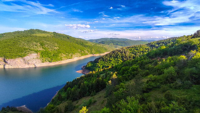 Special nature reserve "Uvac Canyon", Serbia. The beautiful meanders of lake Uvac and the special nature reserve under the protection of the State of Serbia and the habitat of the griffon valture.