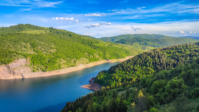 Special nature reserve "Uvac Canyon", Serbia. The beautiful meanders of lake Uvac and the special nature reserve under the protection of the State of Serbia and the habitat of the griffon valture.
