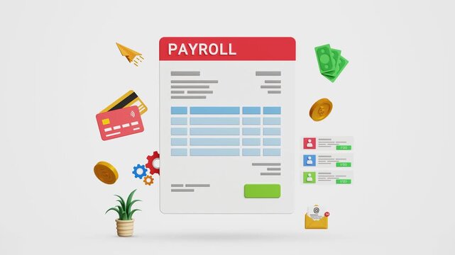 Payroll Management System. Salary Processing, Salary Automation, Payment Scheduling, Online Payroll Software, Fintech, Digital HR Solutions. Payroll Receipt, Salary Slip. 3D Video Animation