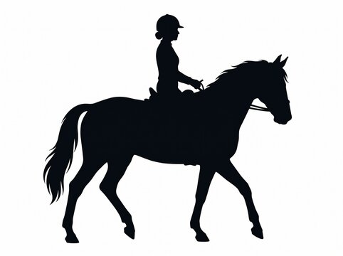 Silhouette of a horse rider performing dressage equestrian sport with equestrian
