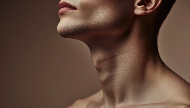 Close-up Portrait of a Young Mans Neck and Jawline.