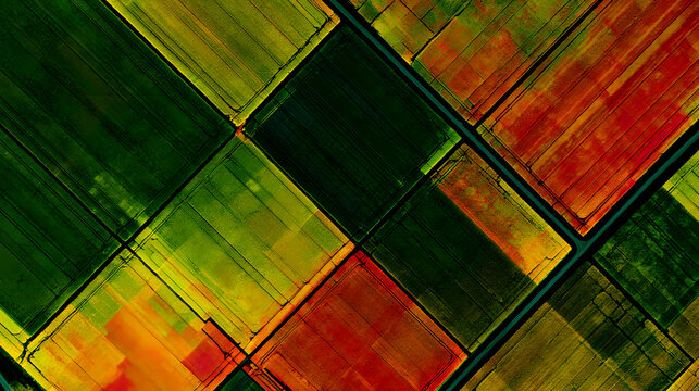 Aerial farmland mosaic abstract pattern background