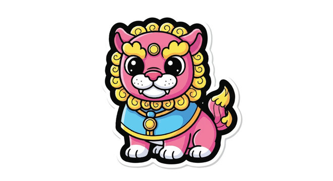 Cute Pink Foo Dog Cartoon Sticker.