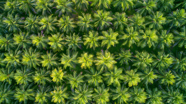 Aerial canopy of lush tropical palms