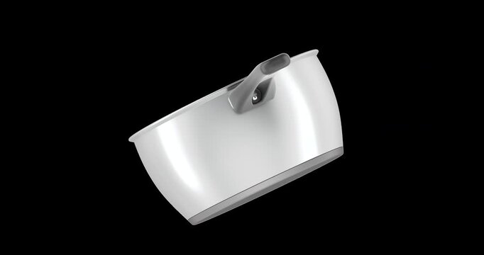 Metal saucepan with handle rotation animation seamlessly loopable. 3D rendering isolated on transparent background