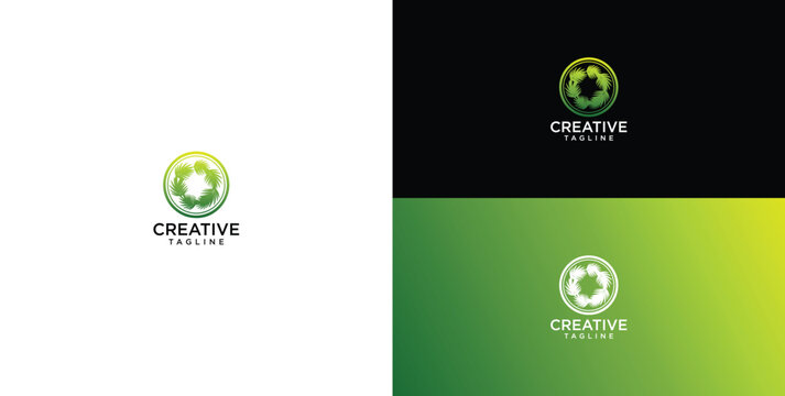 Green Circular Logo Design with Abstract Floral or Starburst Motif, Symbolizing Growth and Innovation