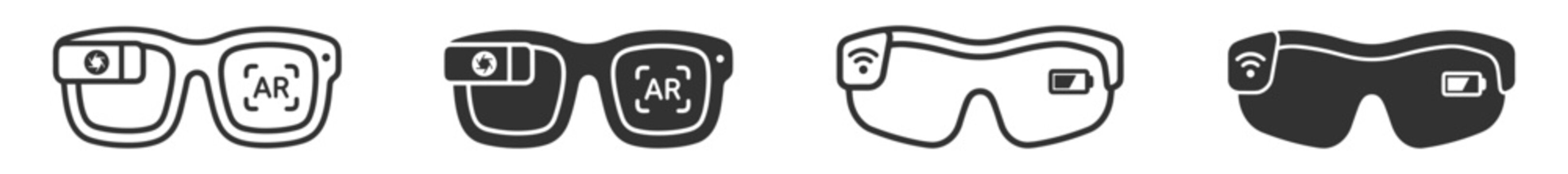 augmented reality glasses vector icons on transparent background