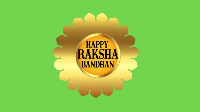 Vector illustration of a golden circular badge with Happy Raksha Bandhan text in the center, perfect for Indian festival celebration, sibling bonding, greeting cards, 