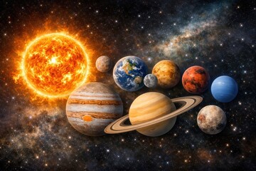 Obraz premium Vibrant solar system illustration.