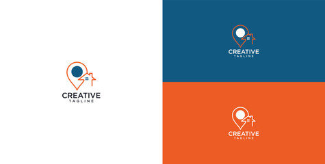 Creative Travel Logo featuring a Location Pin with an Airplane and House Icon, symbolizing journey and destination © micky_adb
