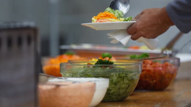 Cafeteria - Serving Fresh Salad at Self-Service Buffet