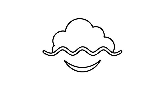Simple black and white line of a smiling cloud with wavy edges smile