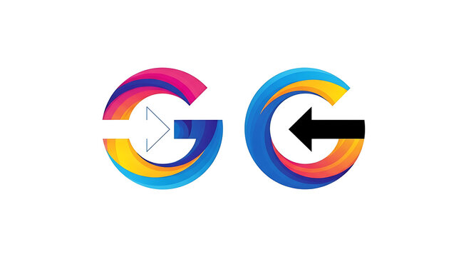 Two colorful circular arrows with white silhouettes, one clockwise and one counterclockwise, on a white background