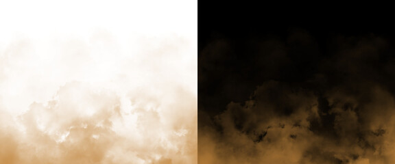 Cinematic golden smoke and dust explosion, ethereal brown mist on black and white background, atmospheric sand storm texture for overlay © AMS Studio